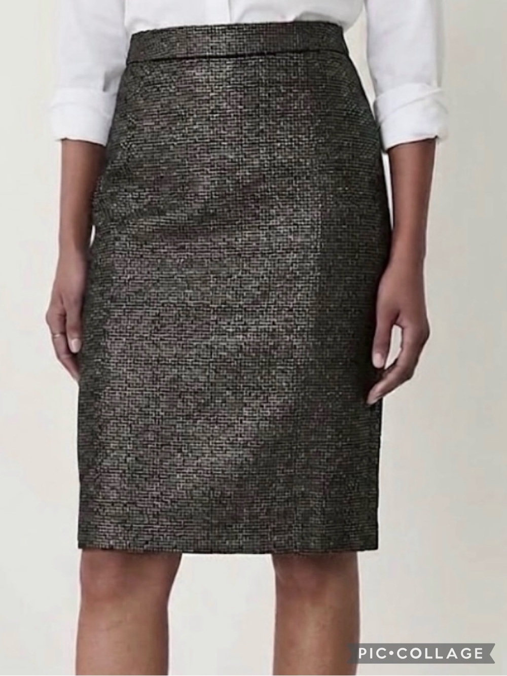 Banana Republic Skirt Pencil Cocktail Tweed Gunmetal Grey Black Tweed 4T